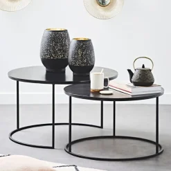 Fabrique de Styles Table Basses>Lot de 2 table gigogne en aluminium et fer - Felia Noir