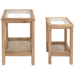 Fabrique de Styles Bouts De Canapé Et Tables D'appoint>Lot de 2 tables d'appoint en sapin et verre - Firmin Naturel