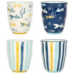 Fabrique de Styles Tasses Et Mugs>Lot de 4 tasses en grès - un été à la mer Bleu