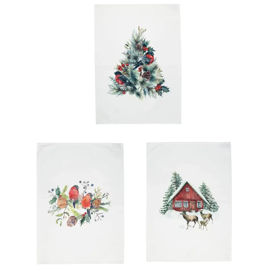 Fabrique de Styles Torchons, Tabliers Et Maniques>Lot de 3 torchons en coton - Chalet Blanc