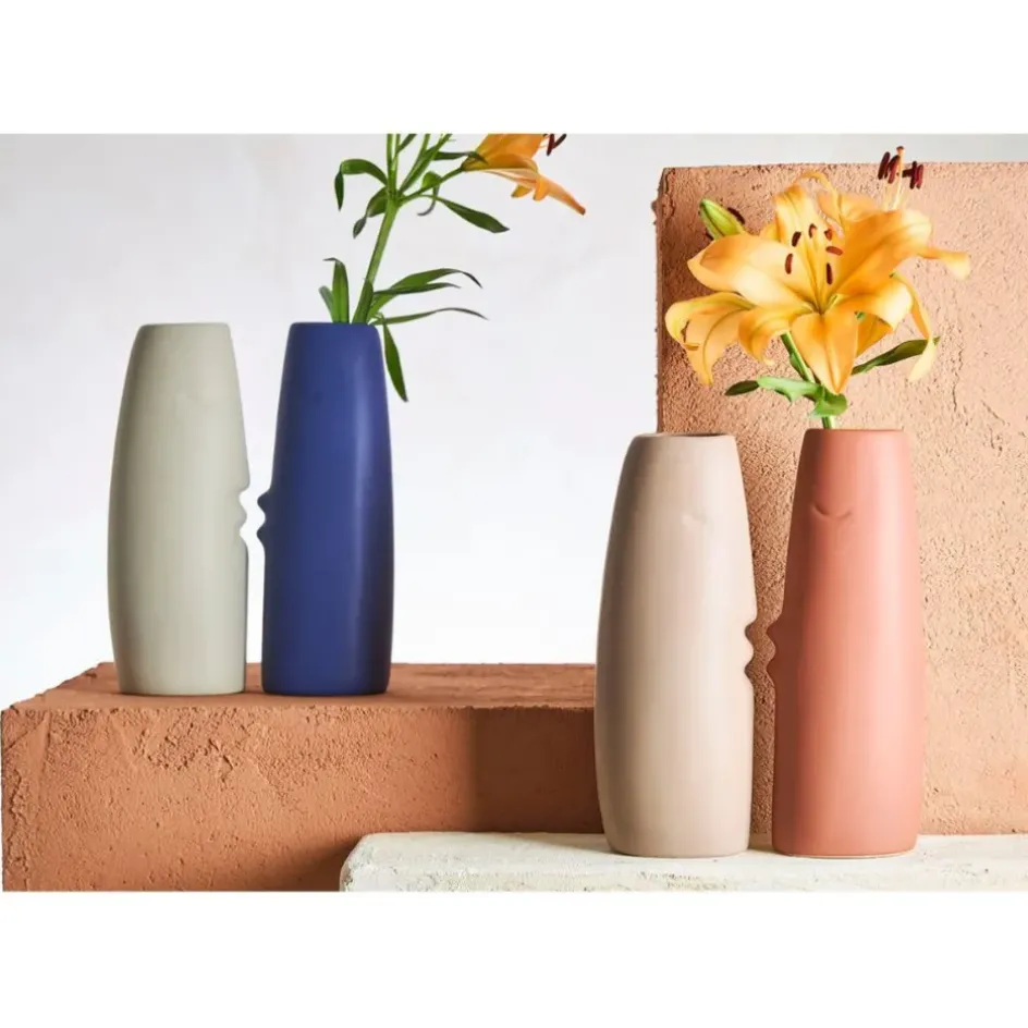 Fabrique de Styles Vases Et Soliflores>Lot de 2 vases visage en grès et beige h30cm Terracotta
