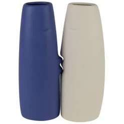 Fabrique de Styles Vases Et Soliflores>Lot de 2 vases visage en grès et écru h30cm Indigo