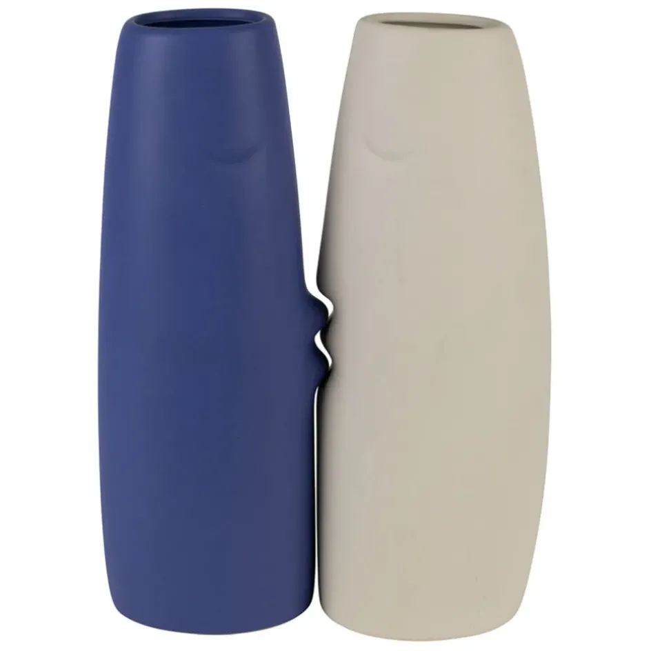 Fabrique de Styles Vases Et Soliflores>Lot de 2 vases visage en grès et écru h30cm Indigo