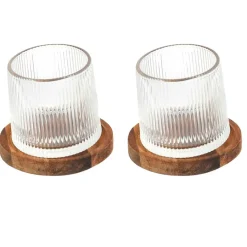 Fabrique de Styles Verres À Alcool>Lot de 2 verres a whisky support acacia d6xh7cm Transparent