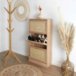 Fabrique de Styles Bibliothèques Et Étagères>Meuble à chaussures 3 portes H113cm - Baia Marron