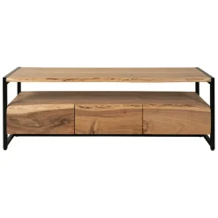 Fabrique de Styles Meubles Tv>Meuble Tv 3 portes en acacia et pieds en fer noir - Brooklyn Naturel, Noir
