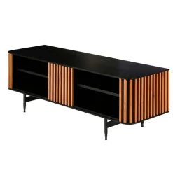 Fabrique de Styles Meubles Tv>Meuble TV en chêne et noir 4 niche L130cm - Linea Naturel