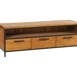 Fabrique de Styles Meubles Tv>Meuble TV en teck massif 3 tiroirs L150cm - Alix Naturel