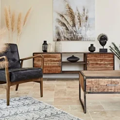 Fabrique de Styles Meubles Tv>Meuble TV industriel en acacia et fer L175cm - Factory Naturel, Noir