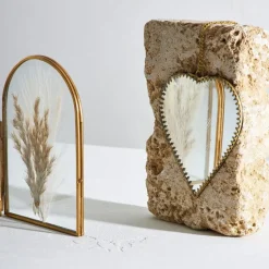 Fabrique de Styles Miroirs>Miroir cœur en laiton et miroir 15x16cm - Cœur Doré