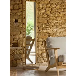 Fabrique de Styles Miroirs>Miroir en fer et panneau de bois h169cm - Aziru Doré