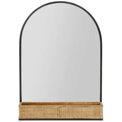 Fabrique de Styles Miroirs>Miroir en fer noir arrondie avec étagere bambou naturel 50.5x70cm - Garden Naturel, Noir