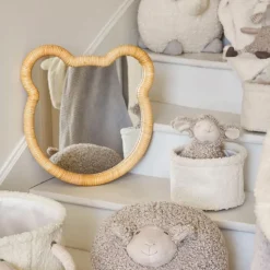 Fabrique de Styles Déco>Miroir ourson en rotin et contreplaqué 40x42cm - Songes Naturel