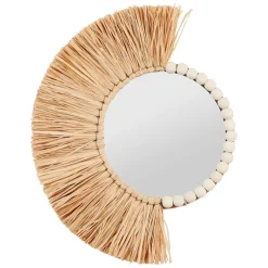 Fabrique de Styles Miroirs>Miroir rond asymétrique en raphia - blue sand Naturel, Blanc