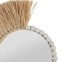 Fabrique de Styles Miroirs>Miroir rond asymétrique en raphia - blue sand Naturel, Blanc