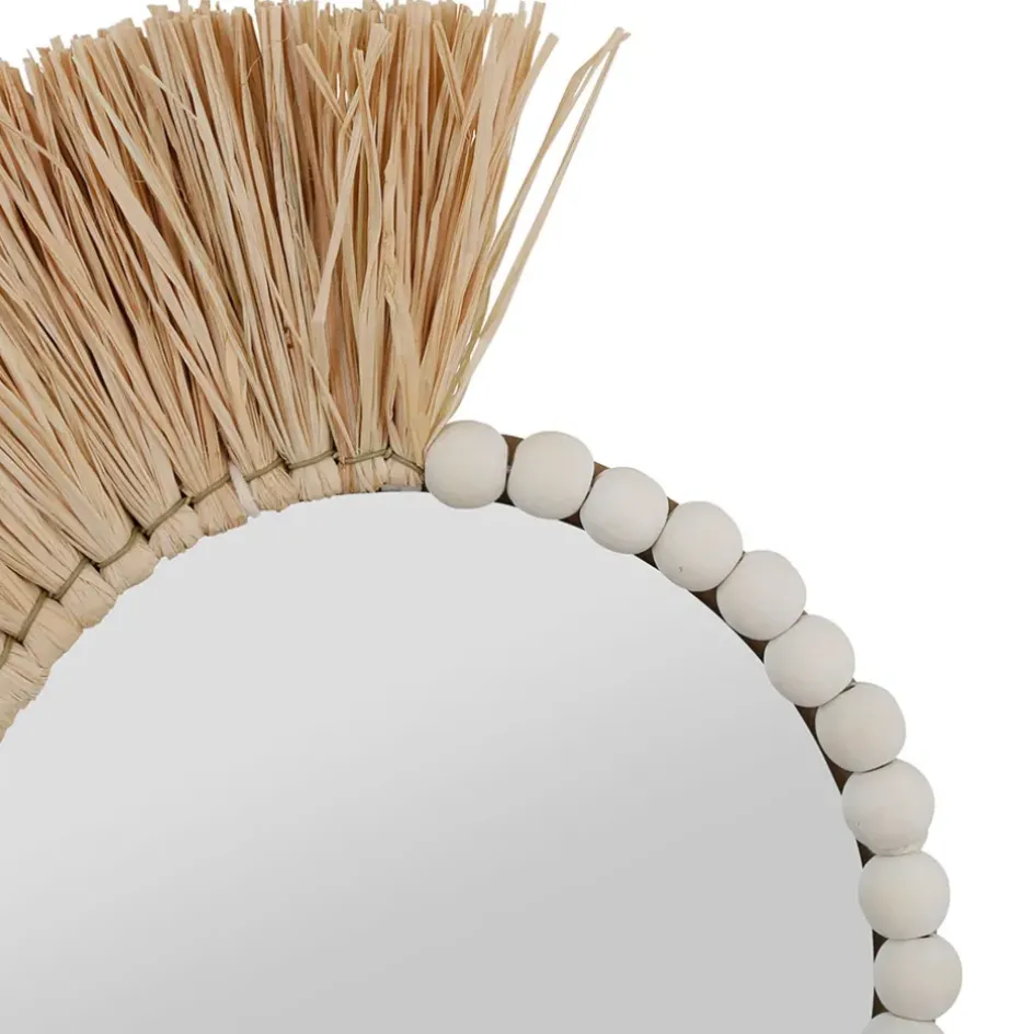 Fabrique de Styles Miroirs>Miroir rond asymétrique en raphia - blue sand Naturel, Blanc