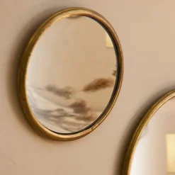 Fabrique de Styles Miroirs>Miroir rond convexe en laiton d14.5cm - Edman Doré