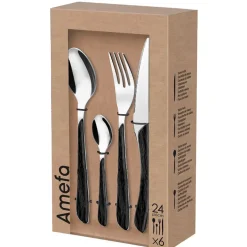 Fabrique de Styles Ménagères>Ménagère 24 pièces acier et noir - Eclat Naturel