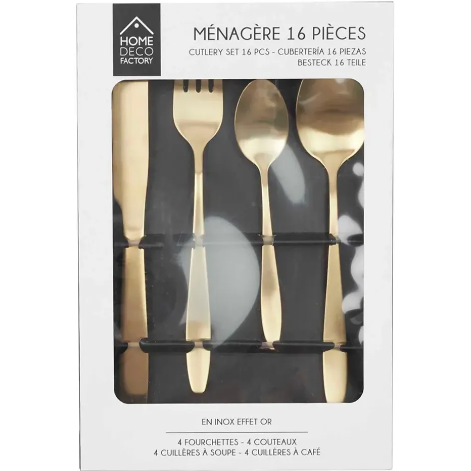 Fabrique de Styles Ménagères>Ménagère 16 pièces en acier dé Or
