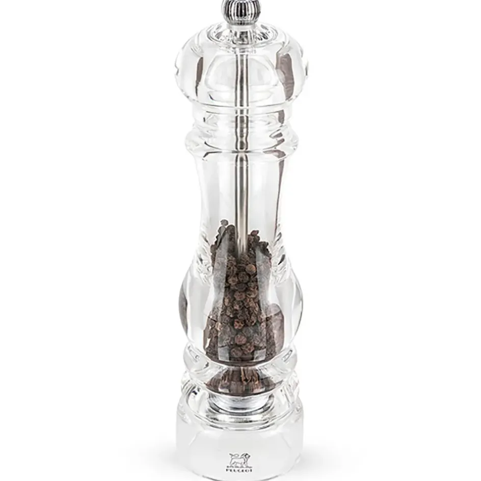Fabrique de Styles Salières Et Poivrières>Moulin à poivre nancy en acrylique transparent 18cm