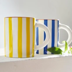 Fabrique de Styles Tasses Et Mugs>Mug en grès rayé et blanc 40cl - Alaria Indigo