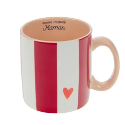 Fabrique de Styles Tasses Et Mugs>Mug Maman rayé et blanc en porcelaine - Ella Rouge