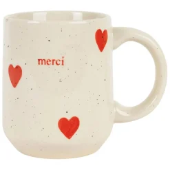 Fabrique de Styles Tasses Et Mugs>Mug Merci en grès et rouge moucheté 35cl - Famille Blanc
