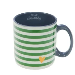 Fabrique de Styles Tasses Et Mugs>Mug rayé et blanc en porcelaine - Ella Vert