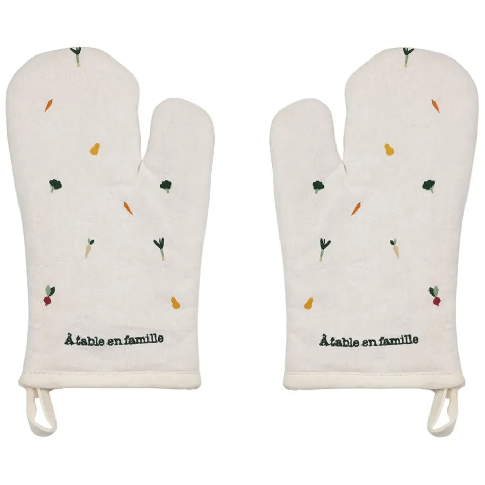 Fabrique de Styles Torchons, Tabliers Et Maniques>Paire de gants cuisine en coton écru - P'tit Légume Ecru