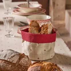 Fabrique de Styles Paniers Et Corbeilles>Panière à pain en coton - P'tits Cœurs Rouge