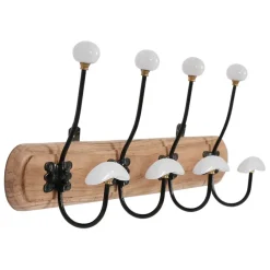 Fabrique de Styles Patères>Patère 4 crochets en acacia et fer naturel et blanc - Campagne Naturel, Blanc