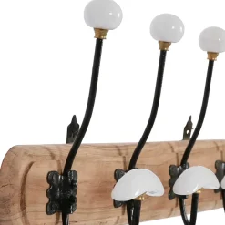 Fabrique de Styles Patères>Patère 4 crochets en acacia et fer naturel et blanc - Campagne Naturel, Blanc