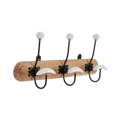 Fabrique de Styles Patères>Patère 3 crochets en acacia et fer naturel et blanc - Campagne Naturel, Blanc