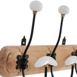 Fabrique de Styles Patères>Patère 3 crochets en acacia et fer naturel et blanc - Campagne Naturel, Blanc