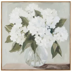 Fabrique de Styles Tableaux Et Toiles>Peinture encadrée hortensias blancs 80x80cm Blanc, Gris