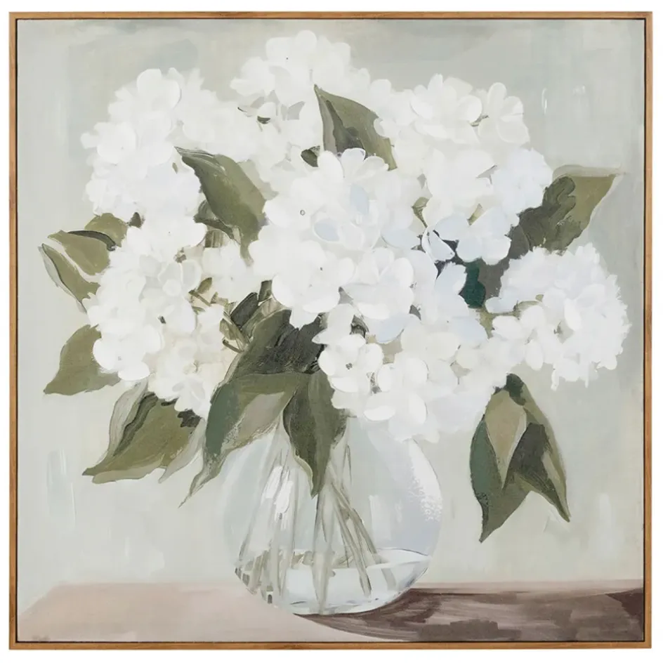 Fabrique de Styles Tableaux Et Toiles>Peinture encadrée hortensias blancs 80x80cm Blanc, Gris