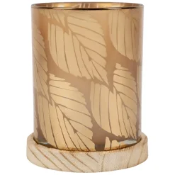 Fabrique de Styles Photophores, Bougeoirs Et Lanternes>Photophore en verre et bois d10cm - Noisetier Ambre