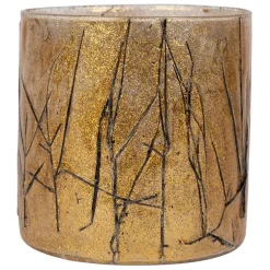 Fabrique de Styles Photophores, Bougeoirs Et Lanternes>Photophore en verre et végétaux doré et noir d10cm - Brindille Doré, noir