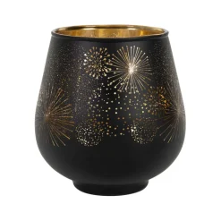 Fabrique de Styles Photophores, Bougeoirs Et Lanternes>Photophore en verre noir mat et doré h9.5cm - Tropic Etoile Noir mat, doré