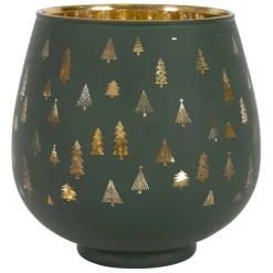 Fabrique de Styles Photophores, Bougeoirs Et Lanternes>Photophore en verre vert et doré h12cm - Sapin Vert, Doré