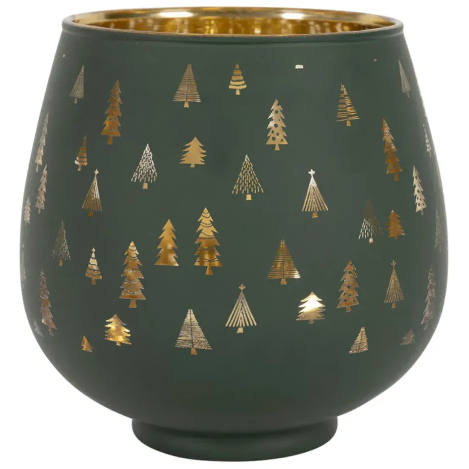 Fabrique de Styles Photophores, Bougeoirs Et Lanternes>Photophore en verre vert et doré h12cm - Sapin Vert, Doré