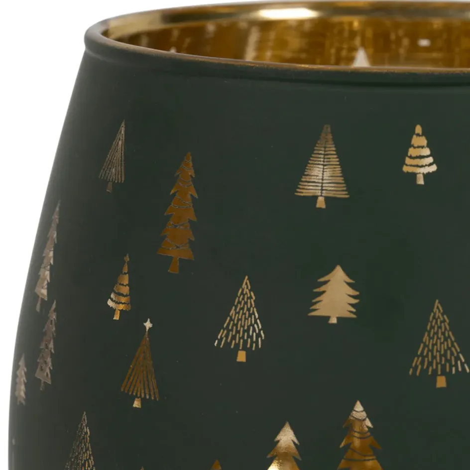 Fabrique de Styles Photophores, Bougeoirs Et Lanternes>Photophore en verre vert et doré h12cm - Sapin Vert, Doré