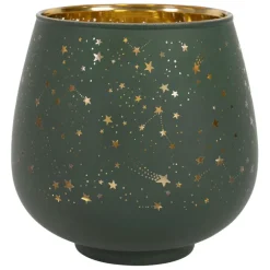 Fabrique de Styles Photophores, Bougeoirs Et Lanternes>Photophore en verre vert et doré h12cm - Tropic Etoile Vert, Doré