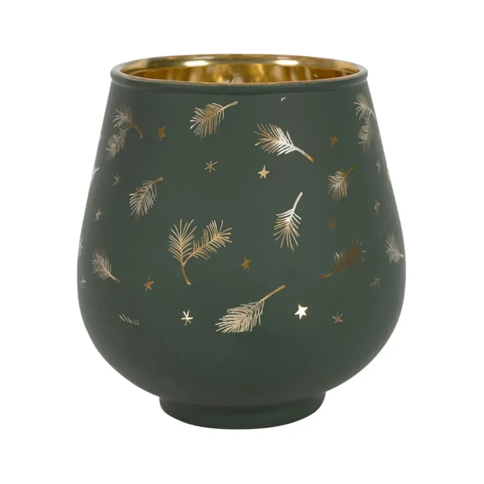 Fabrique de Styles Photophores, Bougeoirs Et Lanternes>Photophore en verre vert et doré h9.5cm - Sapin Vert, Doré