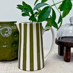Fabrique de Styles Carafes Et Pichets>Pichet en céramique rayé blanc et 1L Kaki