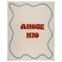 Fabrique de Styles Plaids>Plaid brodé "amore mio" en coton écru 170x130cm - Lumi Ecru