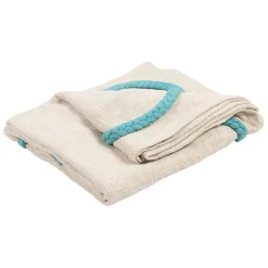 Fabrique de Styles Plaids>Plaid brodé "amore mio" en coton écru 170x130cm - Lumi Ecru