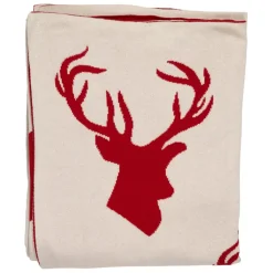 Fabrique de Styles Plaids>Plaid cerf en coton 150x125cm - Noel Rouge