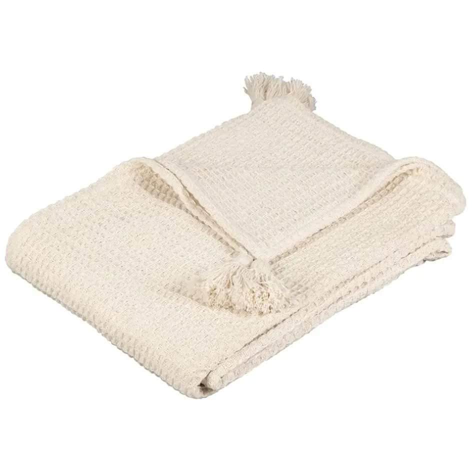 Fabrique de Styles Plaids>Plaid en coton nid d'abeille 170x130cm - Beezz Ecru