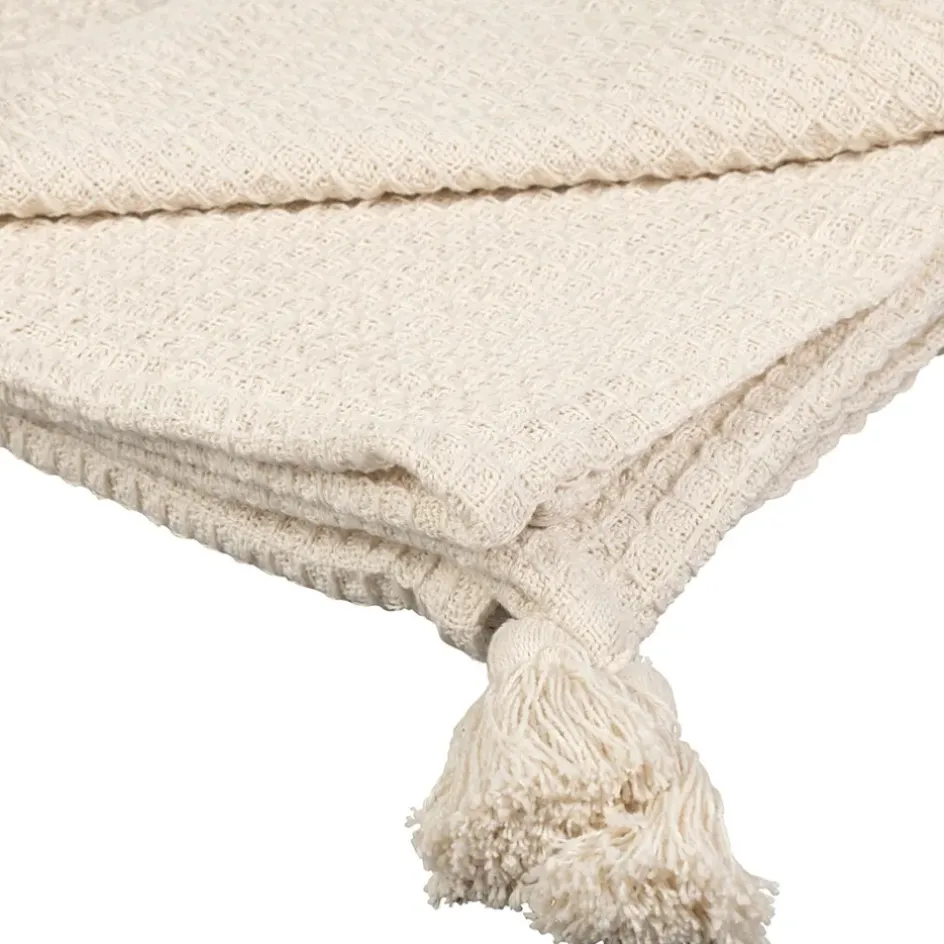 Fabrique de Styles Plaids>Plaid en coton nid d'abeille 170x130cm - Beezz Ecru